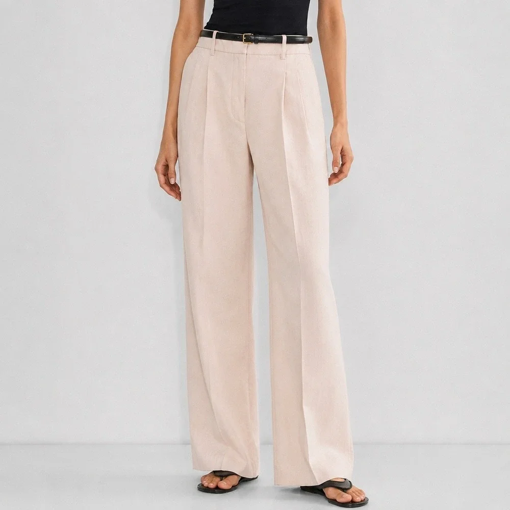 Wilfred Artizia The Effortless Pants Linen Blend Wide Leg Trouser Beige Size 4